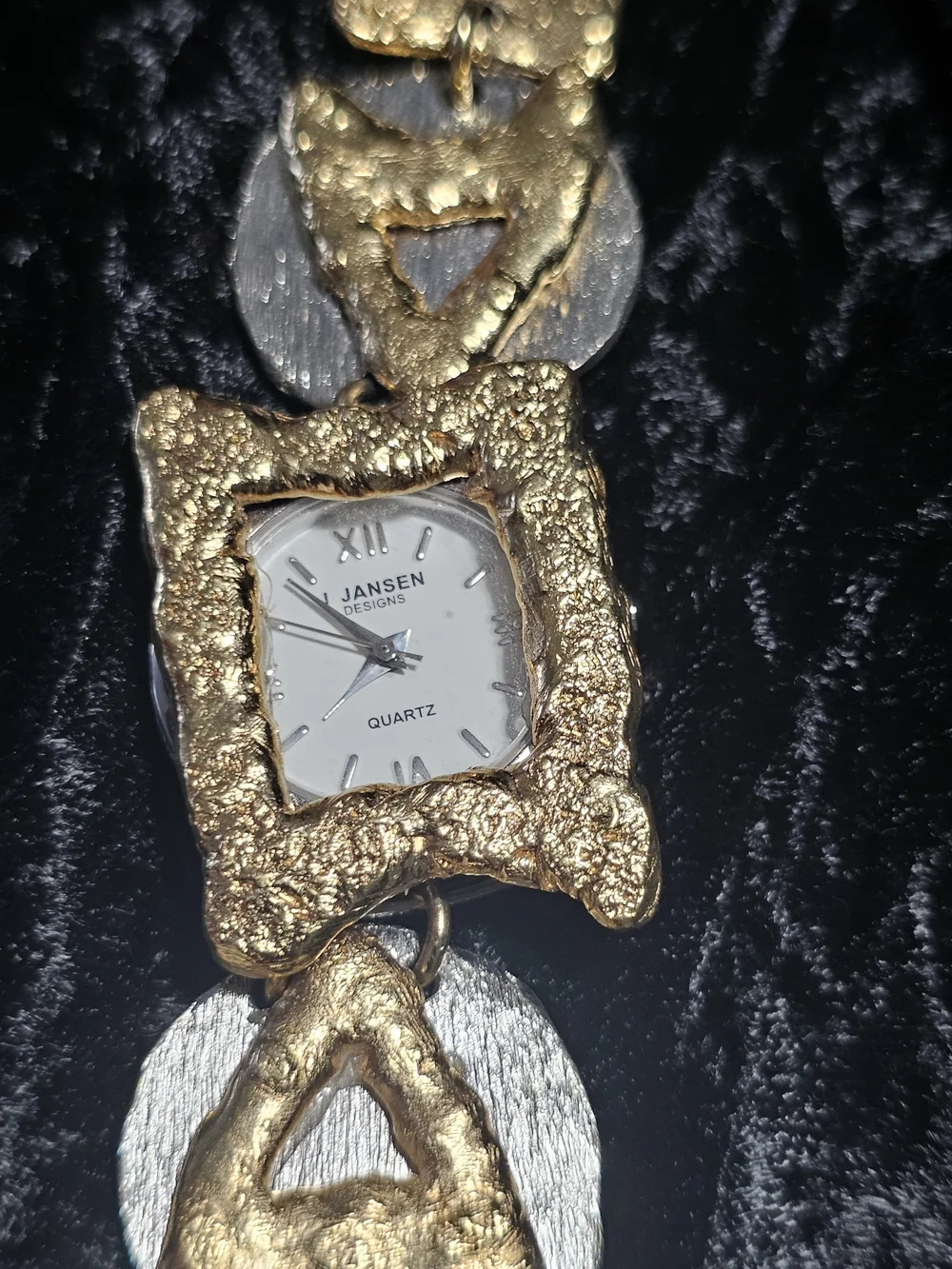 Jensen Gold-Tone Textured Charm Bracelet Watch